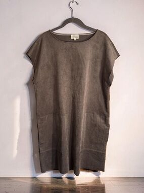 Aritzia Wilfred Free Charcoal Suede-Effect Scoop Neck Mini Dress
